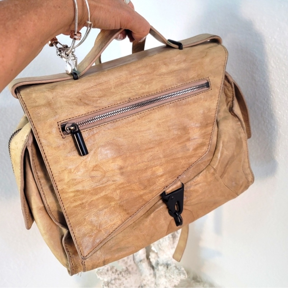 Helmut Lang Ammut Camel Colored Distressed Leather Crossbody Bag- Unisex
